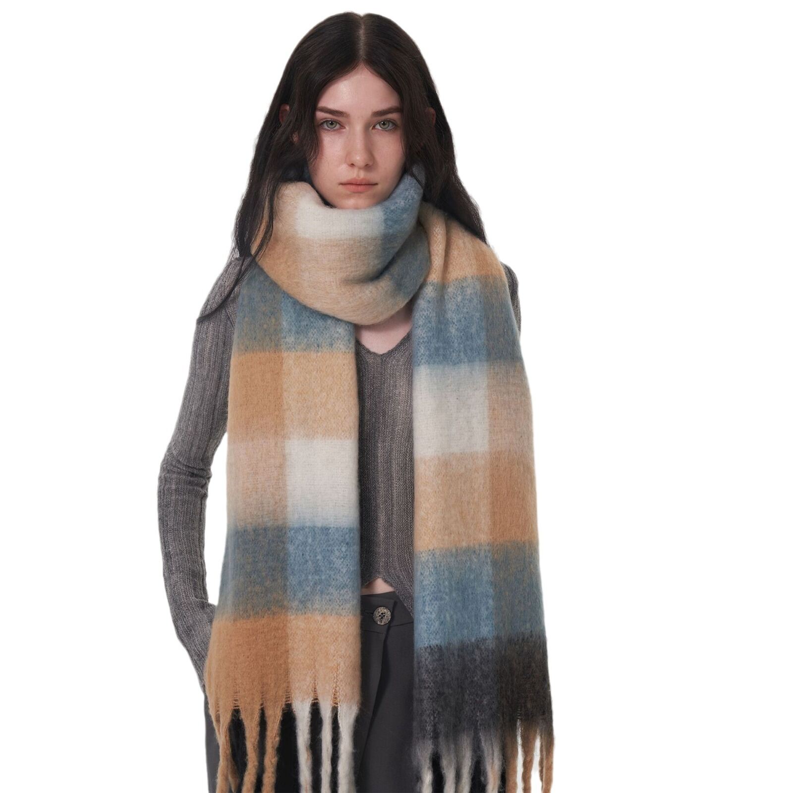 1 Stück Retro Plaid Polyester Damen Winterschals h5 Bild4