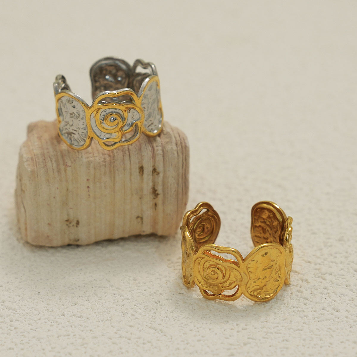 1 Piece Simple Elegant Flower Stainless Steel Waterproof  Gold Color  Minimalist Rings Picture7