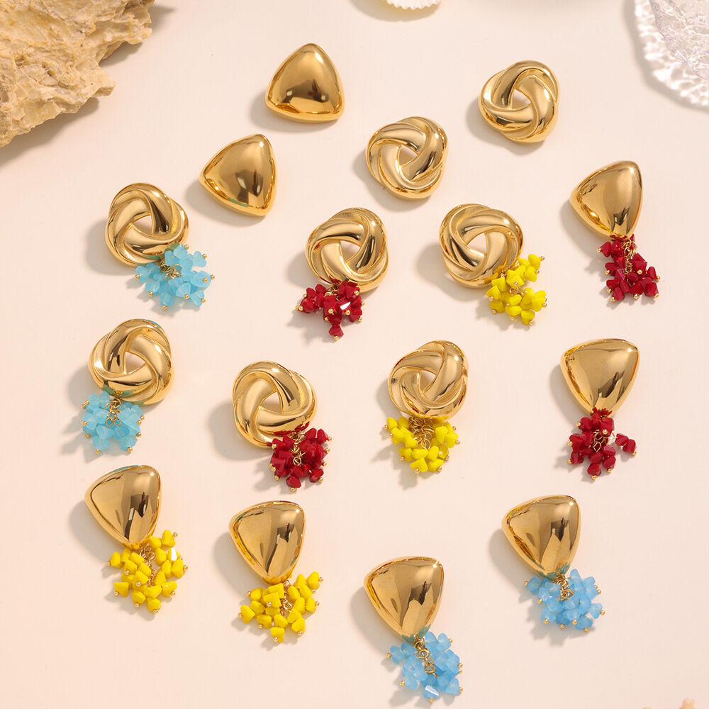 1 Paar romantische Quasten-Ohrhänger aus Edelstahl, wasserdicht, goldfarben, aus Glas, für Damen h5 Bild2