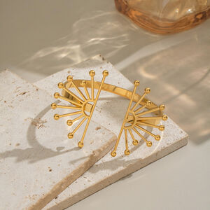 Bracciale rigido impermeabile color oro in acciaio inossidabile con fiore di sole, 1 pezzo h5 Immagine4