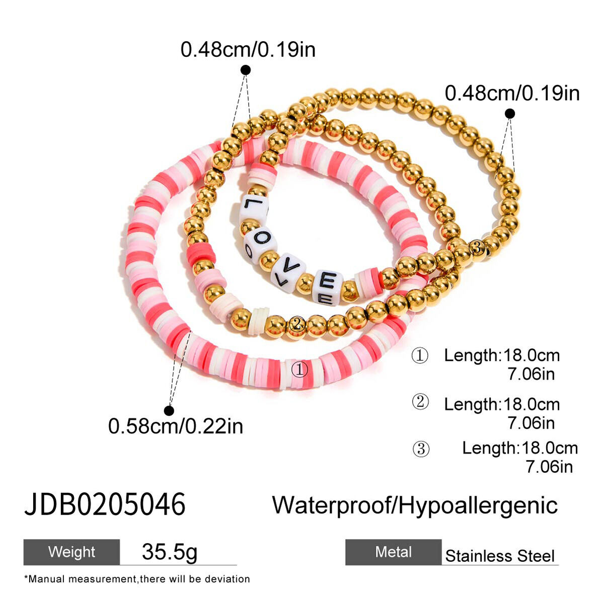 1 Piece Sweet Beads Polymer Clay Stainless Steel Waterproof Women's Beaded Bracelets Picture2
