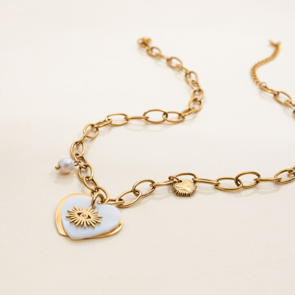 1 pezzo squisito cuore in acciaio inossidabile impermeabile color oro collane con ciondolo da donna h5Immagine7