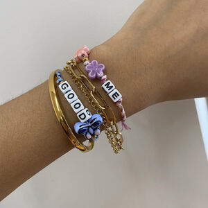 1 Piece Sweet Letter Colorful Stainless Steel Waterproof Women's Beaded Bracelets h5 Picture3