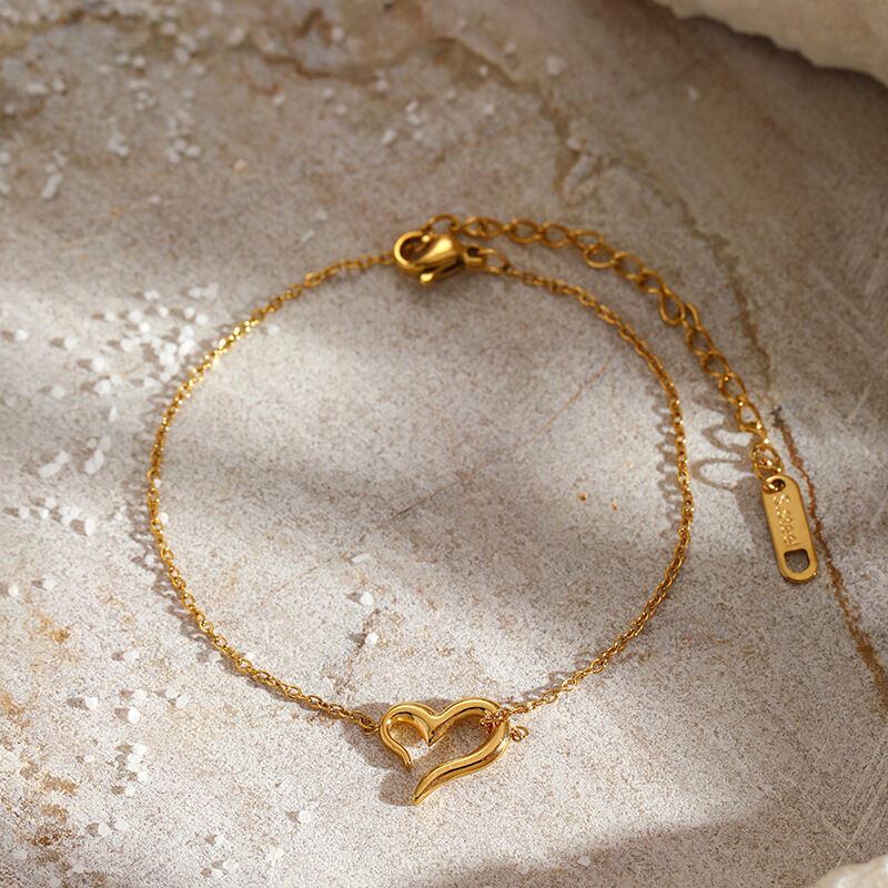 1 Piece Simple Heart Stainless Steel Waterproof  Gold Color Charm Bracelet