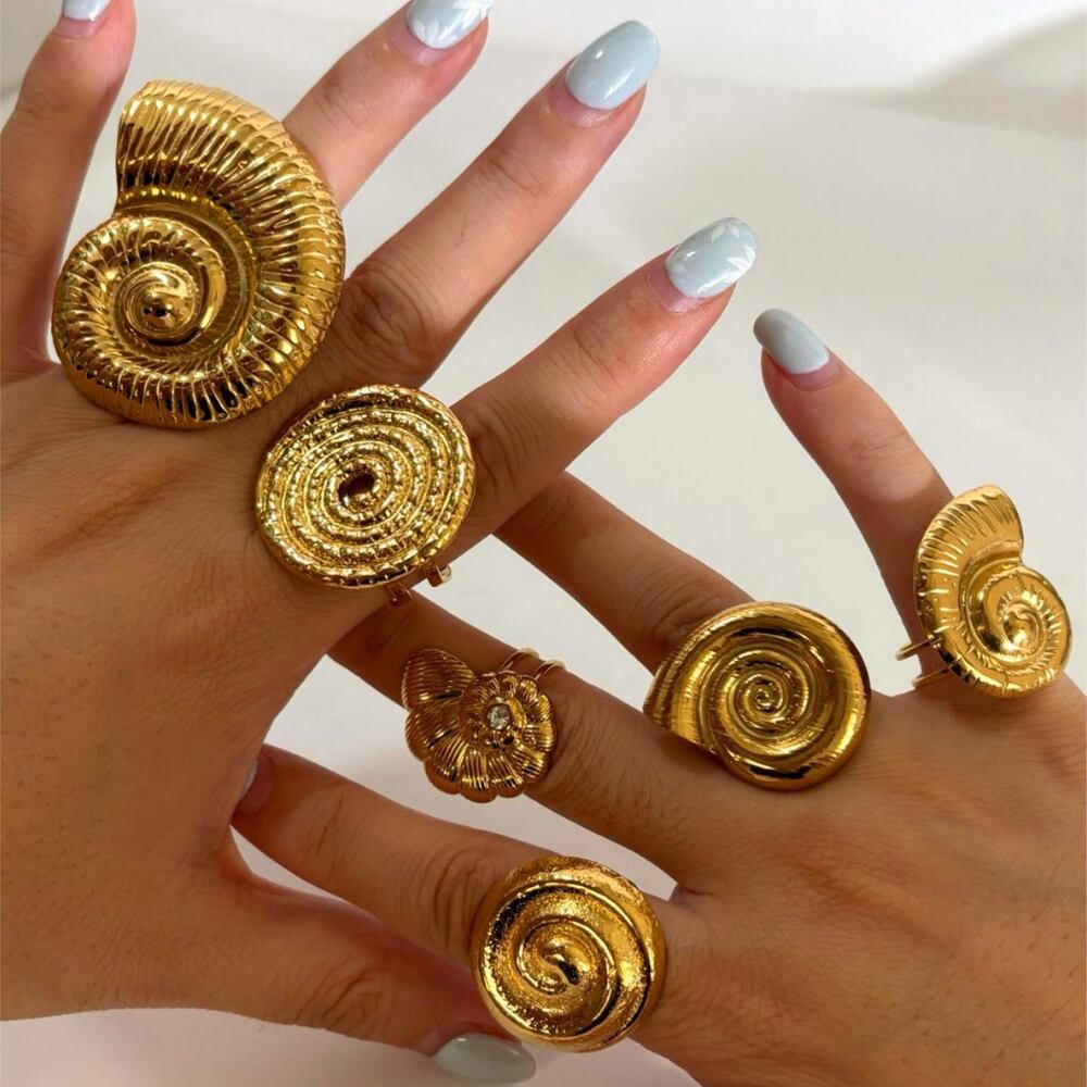 Bague tendance en acier inoxydable doré, forme coquillage (1 pièce), étanche h5Image3