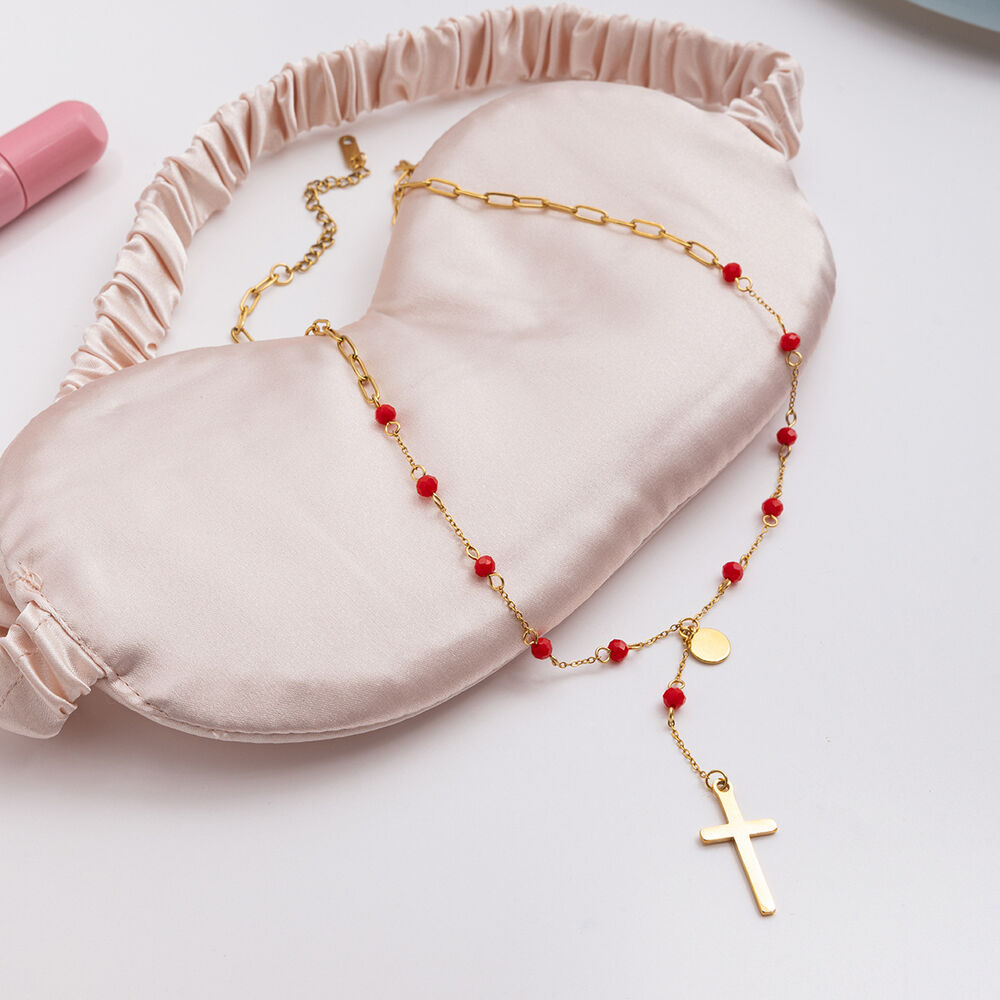 Collana con ciondolo da donna color oro impermeabile in acciaio inossidabile con croce di personalità , 1 pezzo h5Immagine7