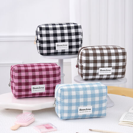1 Pair Simple Series Casual Mixed Classic Checkered Makeup Bag 2