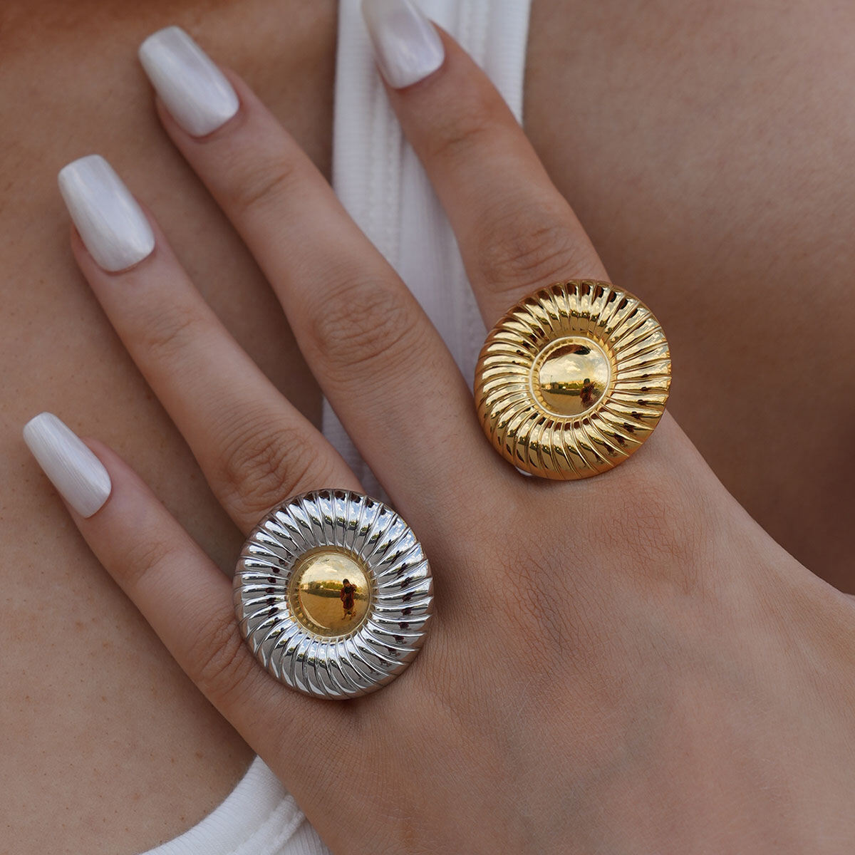 Anelli minimalisti color oro impermeabili in acciaio inossidabile con cerchio casual, serie semplice, 1 pezzo h5 Immagine9