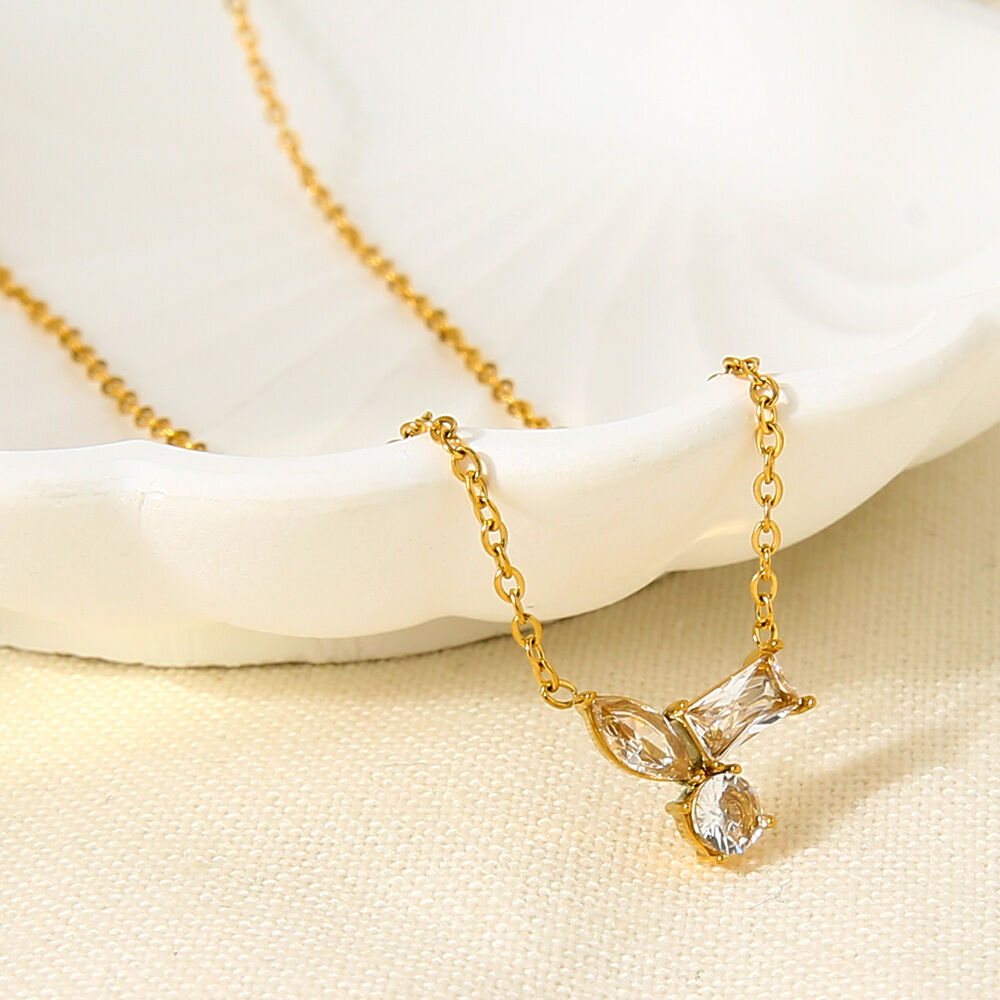 Collana con ciondolo in zircone color oro impermeabile in acciaio inossidabile da 1 pezzo h5Immagine3
