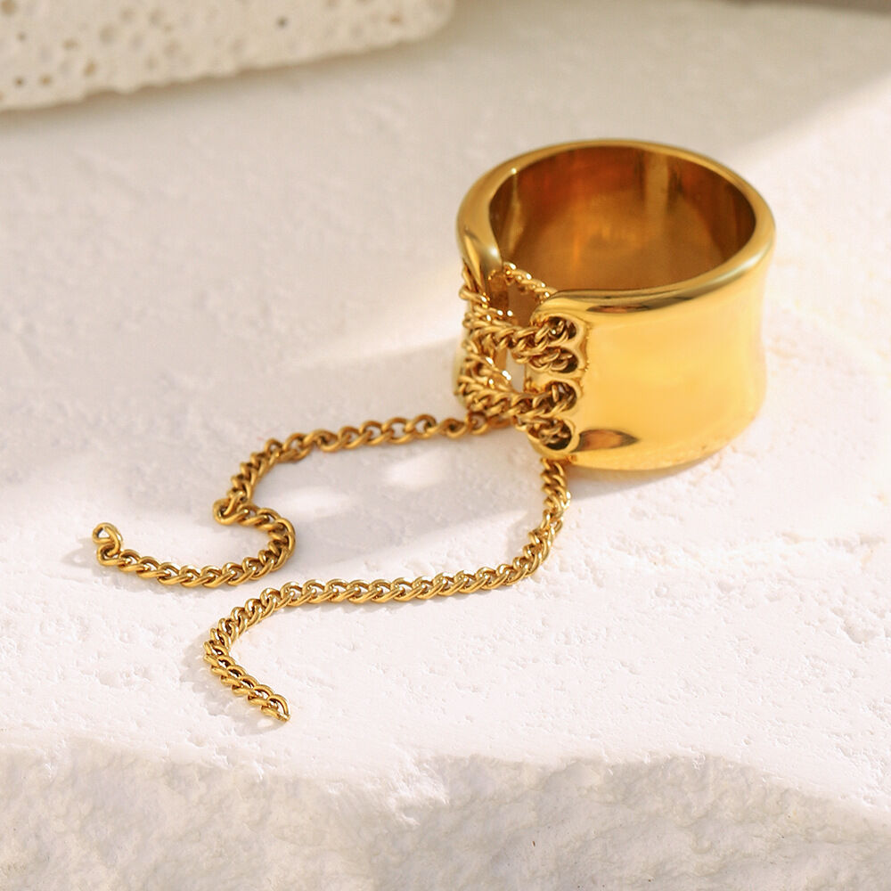 1 Stück Simple Series Daily Chain Edelstahl Wasserdicht Goldfarben Statement-Ringe Bild2