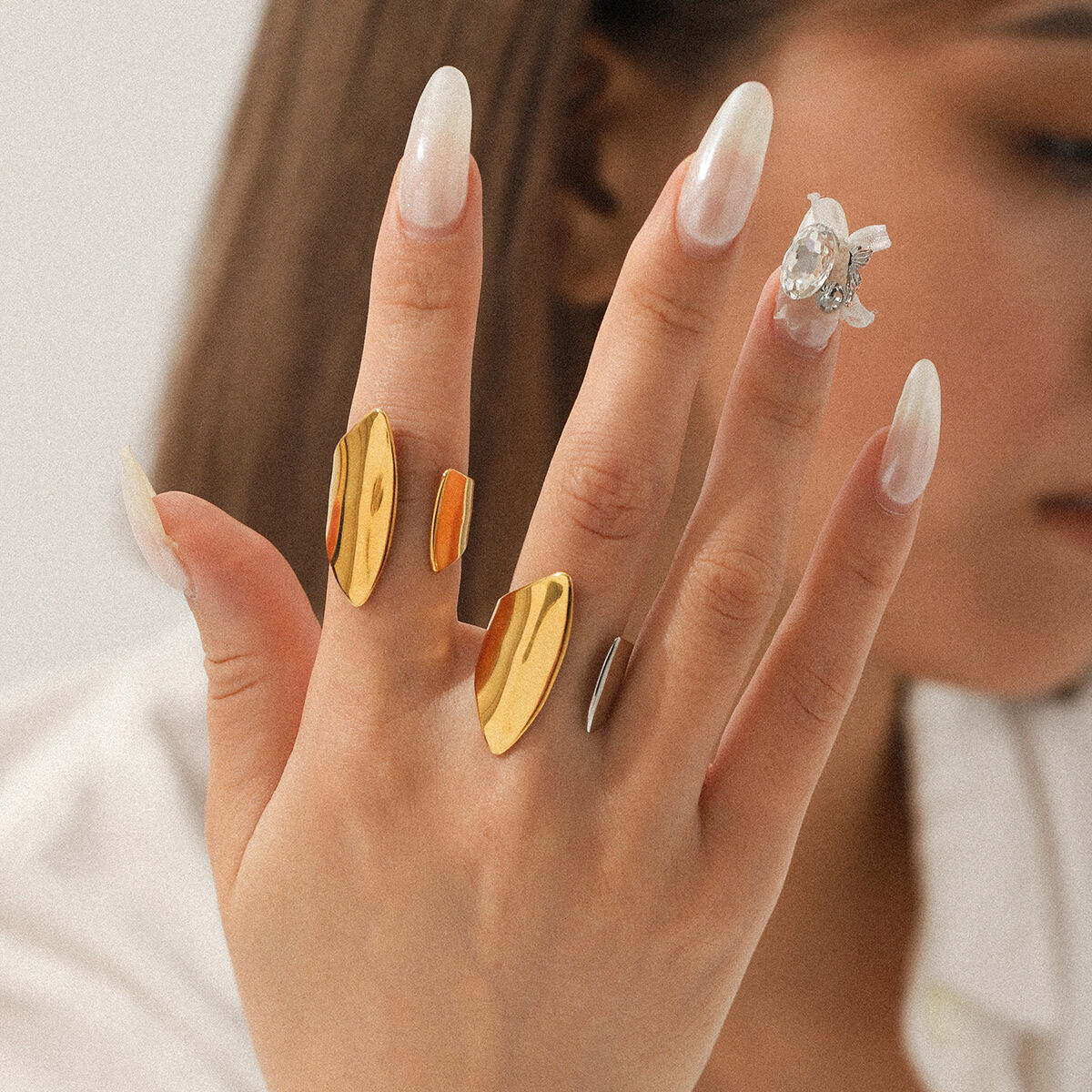 Simple Series Daily Shell Stainless Steel Waterproof  Gold Color  Statement Rings