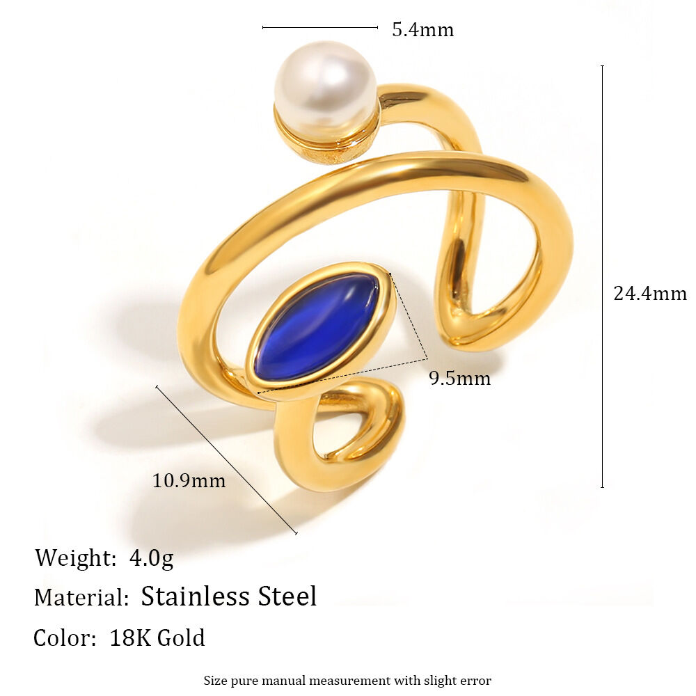 1 Piece Stainless Steel Waterproof Natural Stone Ring h5Picture2