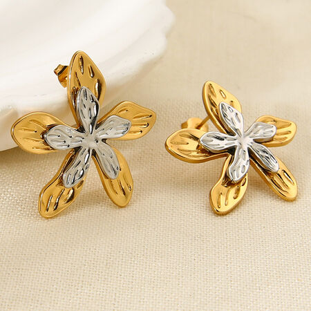 1 paar luxe retro oorbellen met bloemmotief, gemaakt van roestvrij staal, waterdicht, voor dames 2