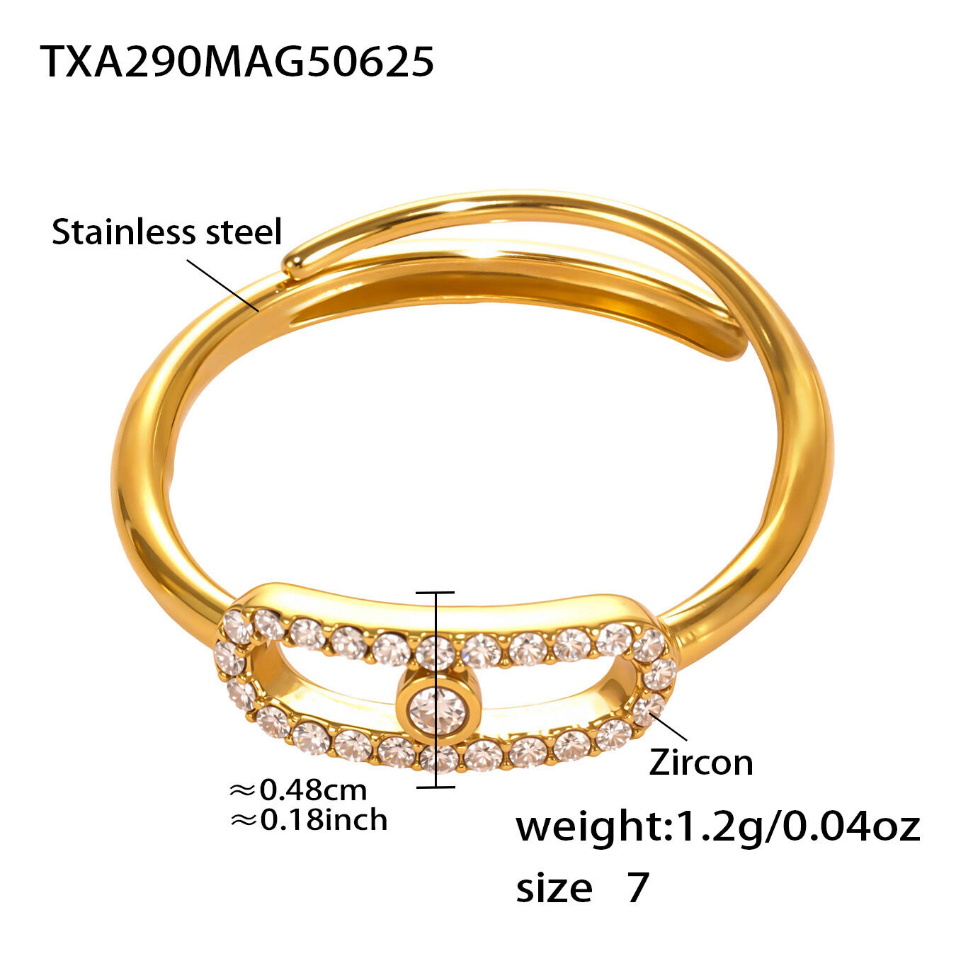 TXA290-Bague en or 5A et zircone-Taille 7 Image3