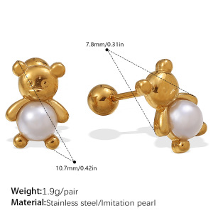 1 Pair Animal Stainless Steel Waterproof Gold Color Stud Earrings h5 Picture2