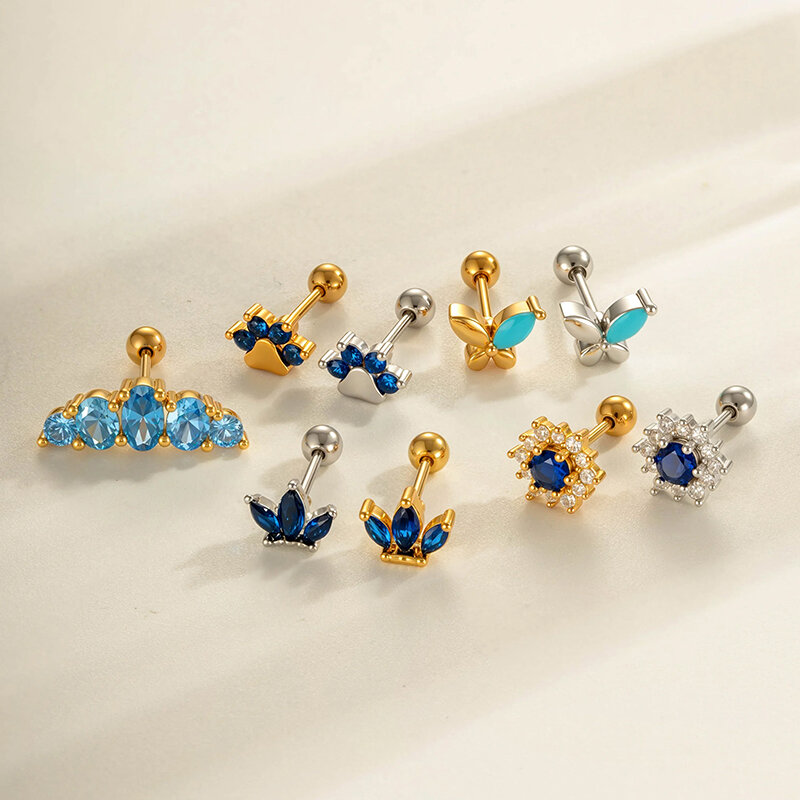 1 Piece Flower Copper Zircon Piercing Earring
