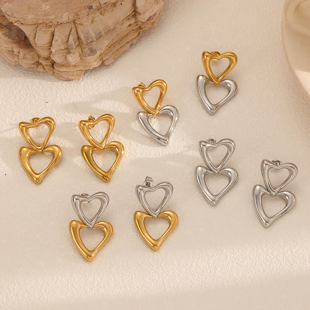 1 Pair Ins Style Heart Stainless Steel Waterproof Drop Earrings