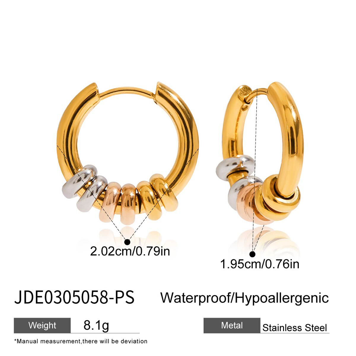 1 Paar moderne, ringförmige, wasserdichte, goldfarbene Damen-Creolen aus Edelstahl h5 Bild2
