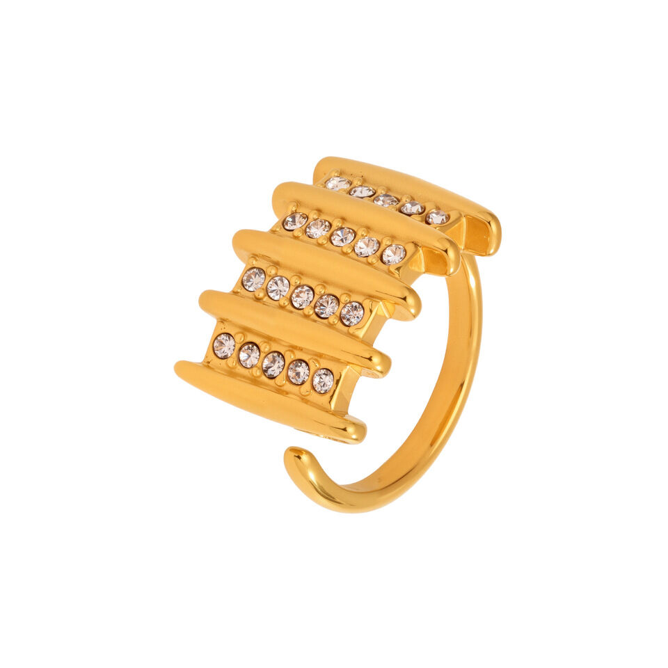 1 Piece Modern Rectangle Stainless Steel Waterproof Gold Color Statement Rings 