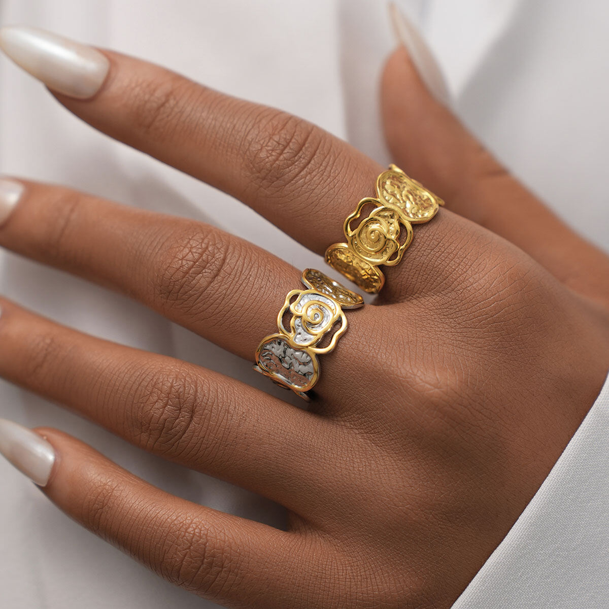 1 Piece Simple Elegant Flower Stainless Steel Waterproof  Gold Color  Minimalist Rings h5 Picture9