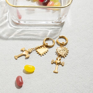 1 Pair Retro Heart&Cross Stainless Steel Waterproof Gold Color Women's Drop Earrings h5 Picture6