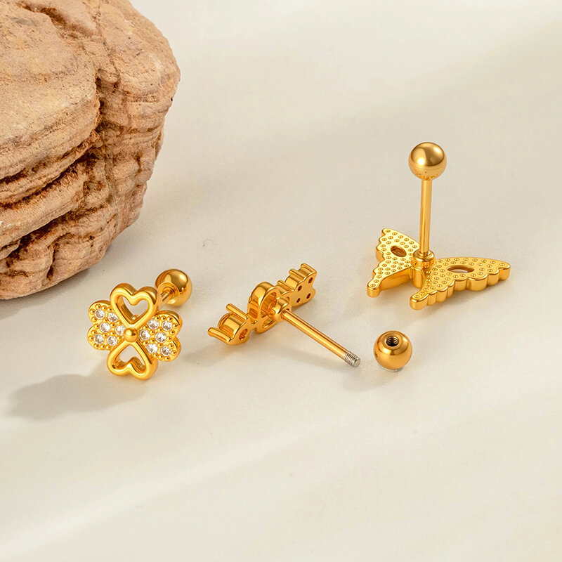 1 orecchino piercing a farfalla in zircone color rame e oro 2