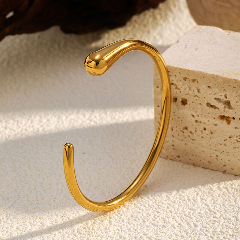 1 Piece Simple Circle Stainless Steel Waterproof  Gold Color  Cuff Bracelet
