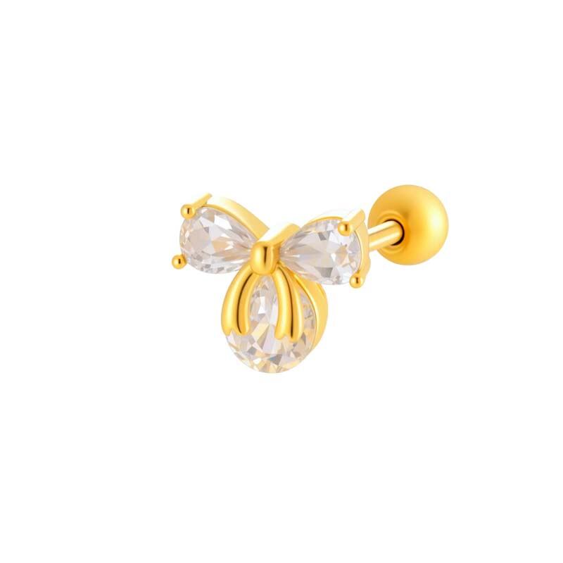 Orecchino piercing con nodo a fiocco in rame e zircone color oro 