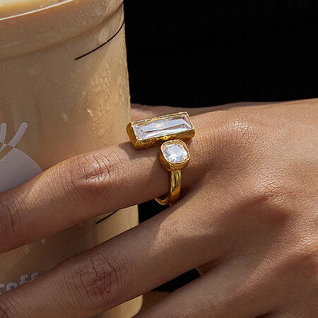 1 Piece Shinning Rectangle Stainless Steel Waterproof Gold Color Statement Rings 2