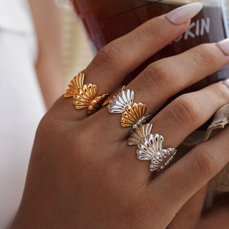 1 Piece Simple Casual Shell Stainless Steel Waterproof Gold Color Women’s Statement Rings