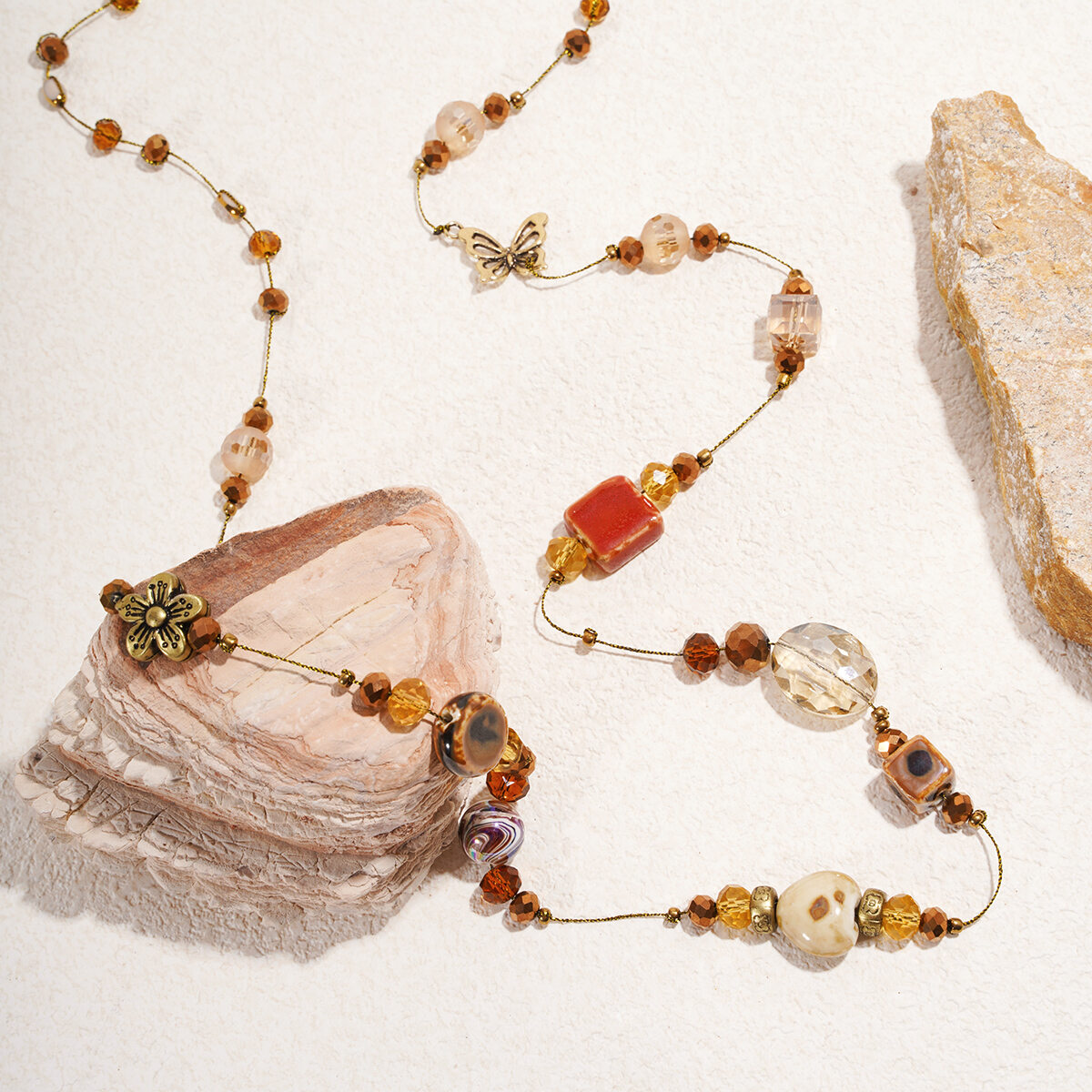 1 Piece Retro Flower Irregular Shape Ceramics Long Necklace 2