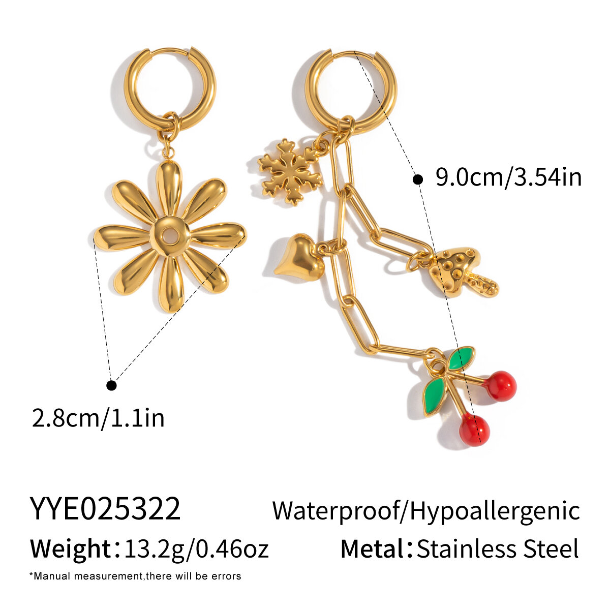 Ensemble collier et collier romantique en acier inoxydable couleur or, orné d'un motif de cerisier. h5 