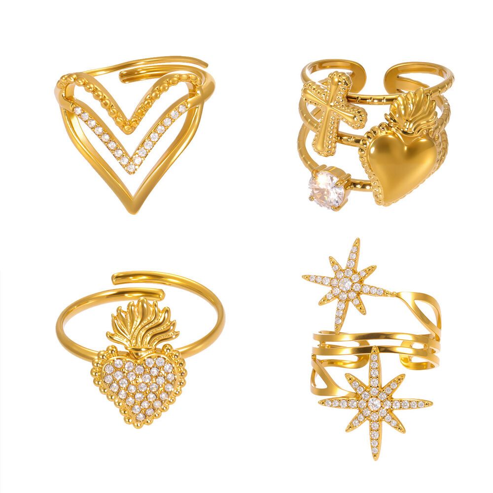 1 Piece Chic Heart Star Stainless Steel Waterproof Gold Color Statement Rings h5Picture7