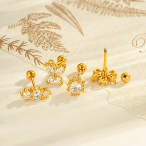 1 pezzo di orecchino piercing con fiocco a forma di farfalla, color rame e oro, in zircone h5 Immagine3