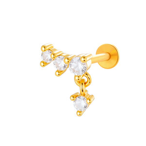 1 Piece Flower Moon Copper Gold Color Zircon Piercing Earring h5