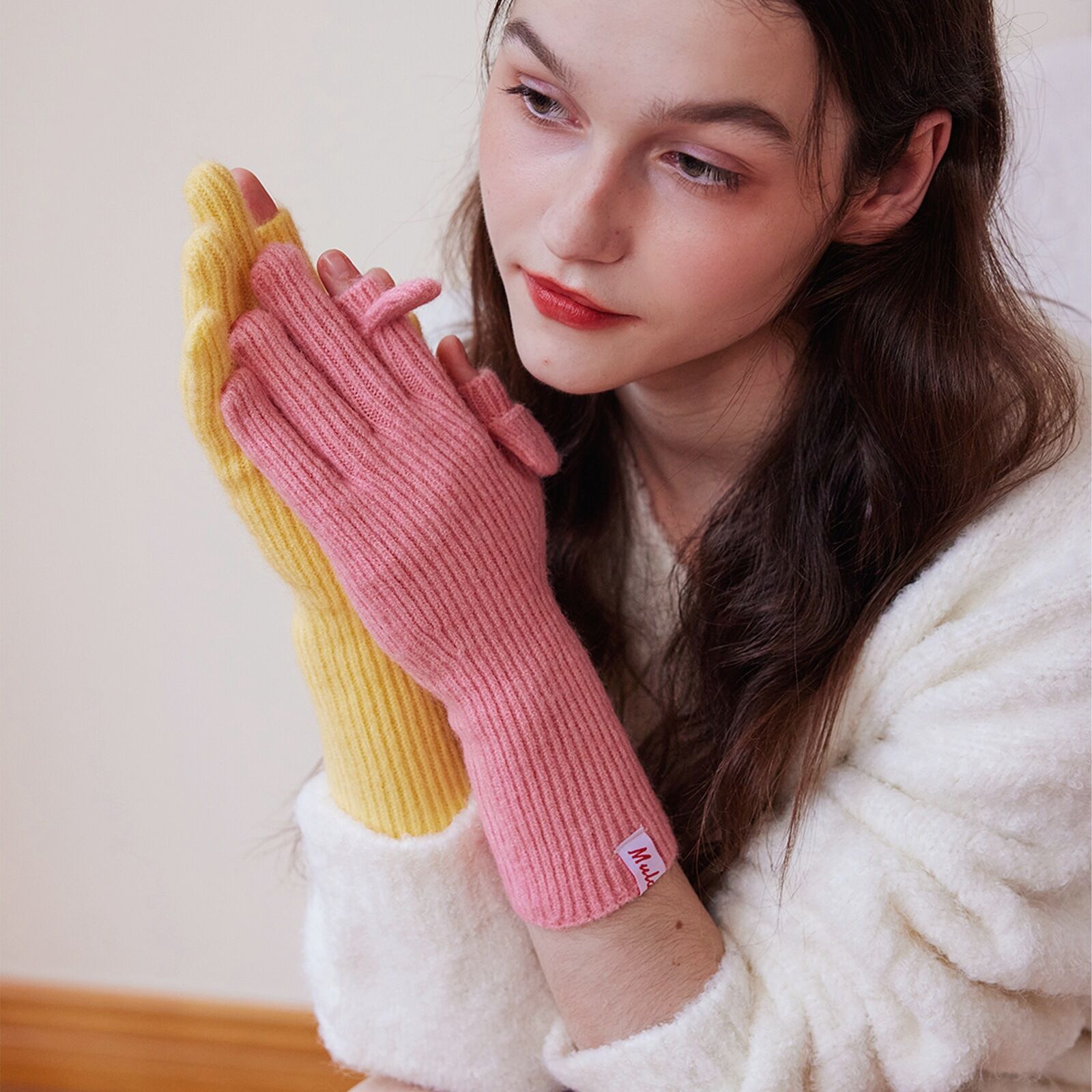 1 Pair Portable Solid Color Polyester Women's Gloves