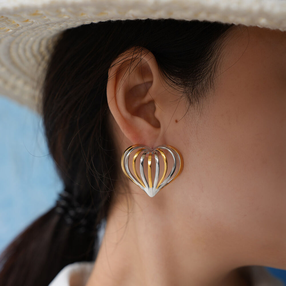 1 par de pendientes sencillos e informales de acero inoxidable con forma de corazón, resistentes al agua, de color dorado, para mujer h5Imagen3