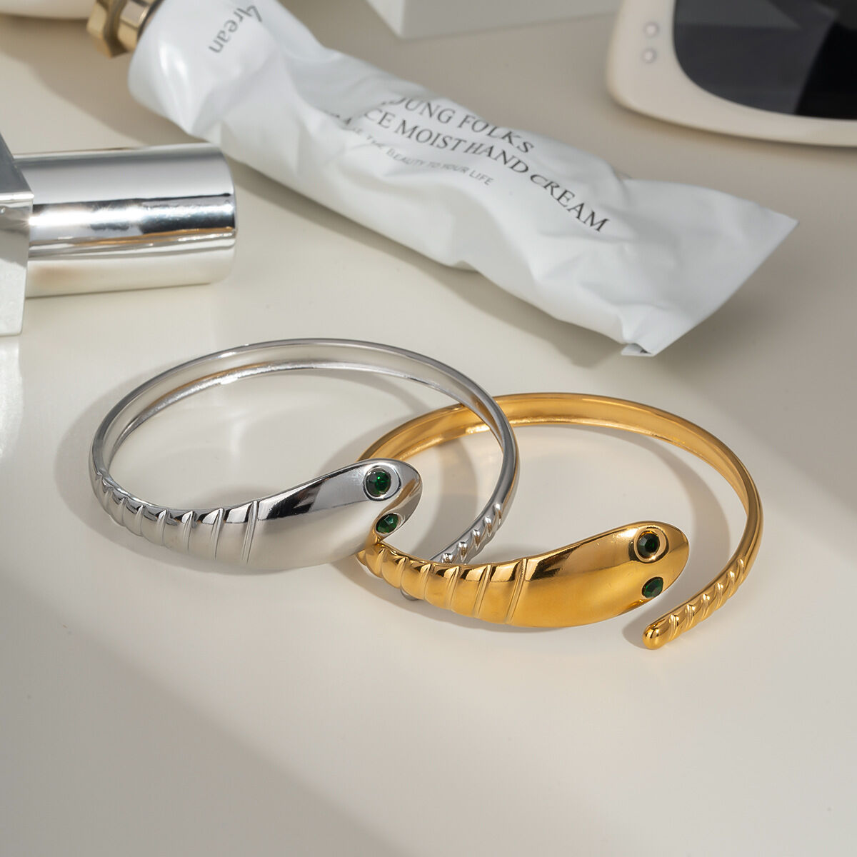 1 Piece Snake Shape Stainless Steel Waterproof Gold Color Cuff Bracelet h5 Picture4