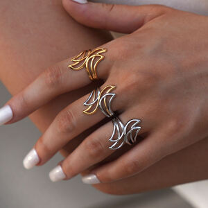 1 Piece Casual Irregular Shape Stainless Steel Waterproof Gold Color Statement Rings h5 Picture4