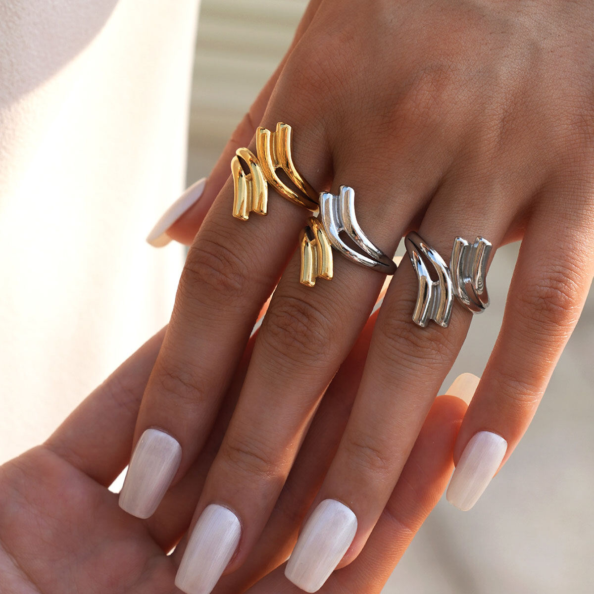 Bague décontractée en acier inoxydable de forme irrégulière, couleur or, 1 pièce Image9