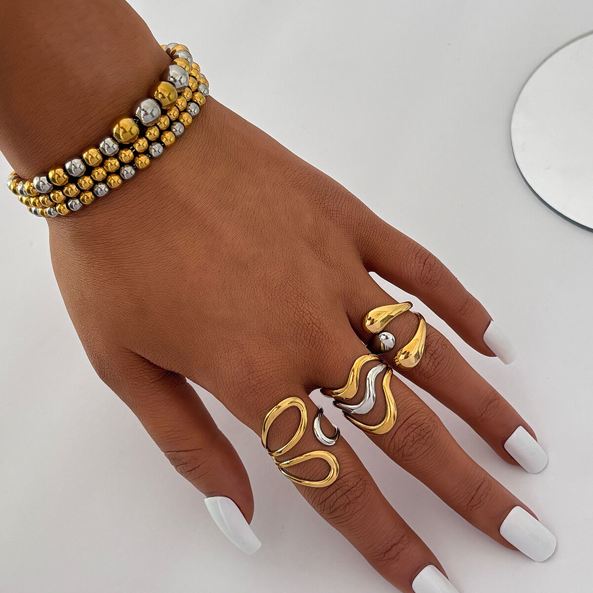1 Piece  Simple Irregular Shape Stainless Steel Waterproof  Gold Color Women's Statement Rings Picture4
