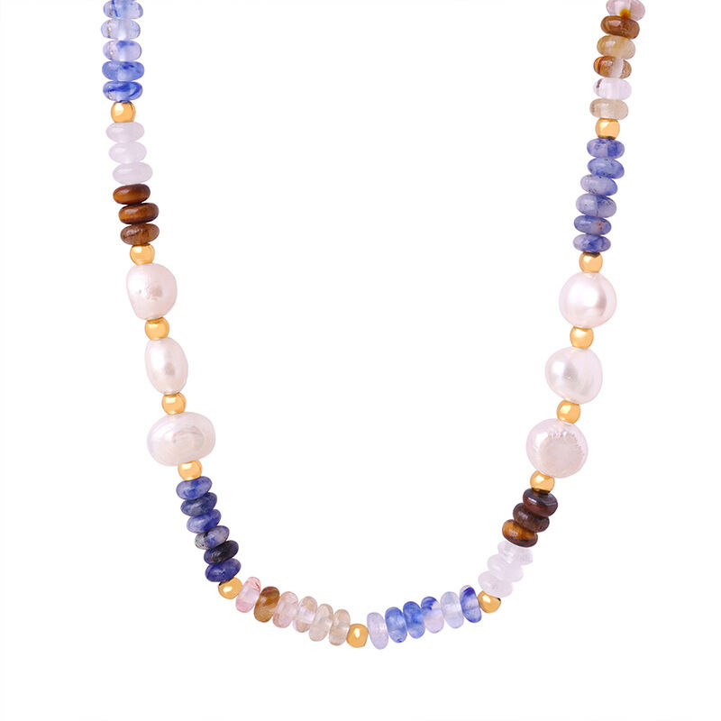 1 pezzo elegante collana di perline in acciaio inossidabile impermeabile color oro con pietra naturale da donna