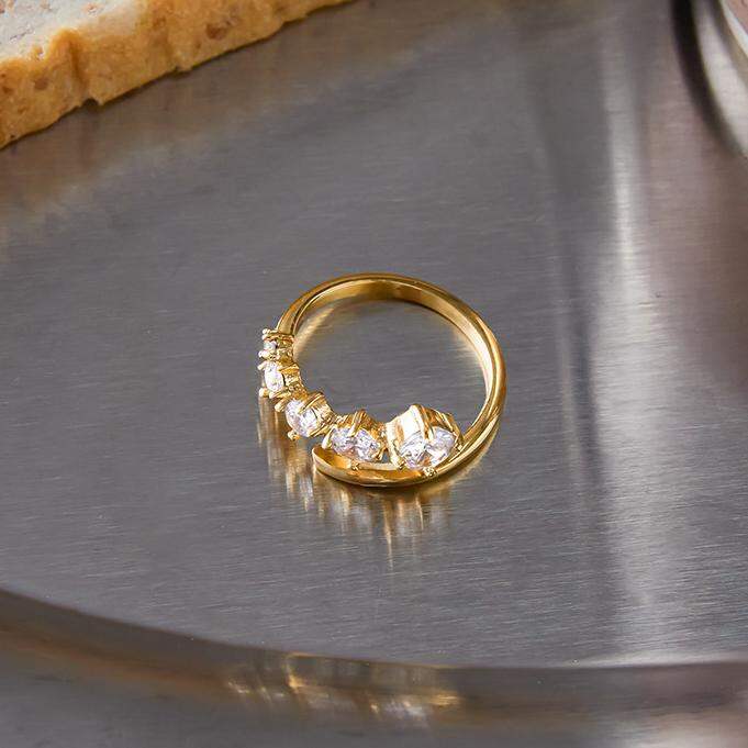 1 Piece Delicate Lines Stainless Steel Waterproof Gold Color Zircon Women's Gemstone Rings h5Picture3