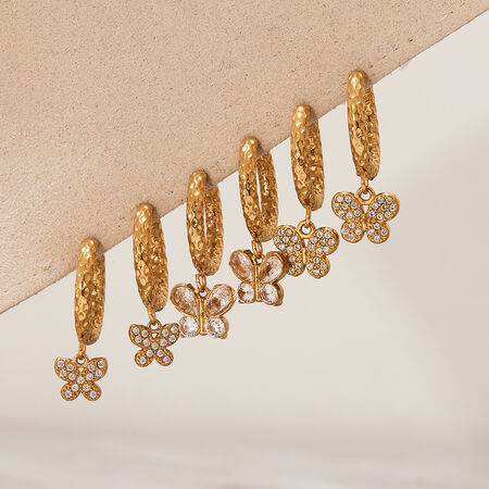 1 Pair Sweet Butterfly Stainless Steel Waterproof Gold Color Women's Drop Earrings 2