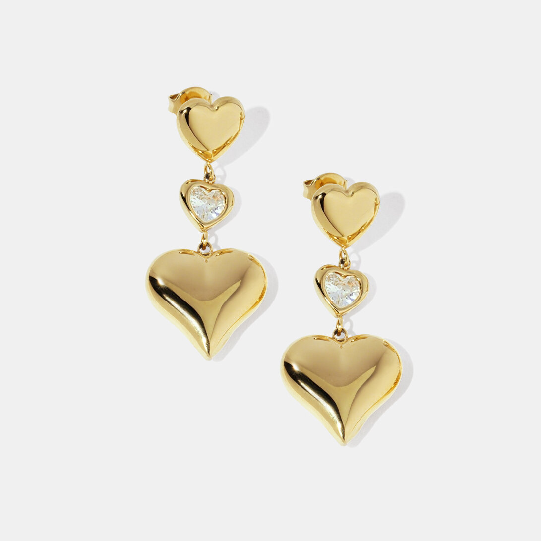 Heart Stainless Steel Waterproof Gold Color Zircon Dangle Earrings h5Picture2