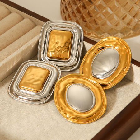 1 Pair Mixed Gold Color And Silver Colors Stainless Steel Waterproof Women's Stud Earrings