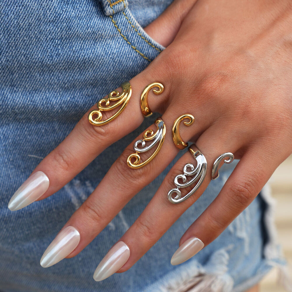 1 Piece Simple Irregular Shape Stainless Steel Waterproof Gold Color Statement Rings Picture3