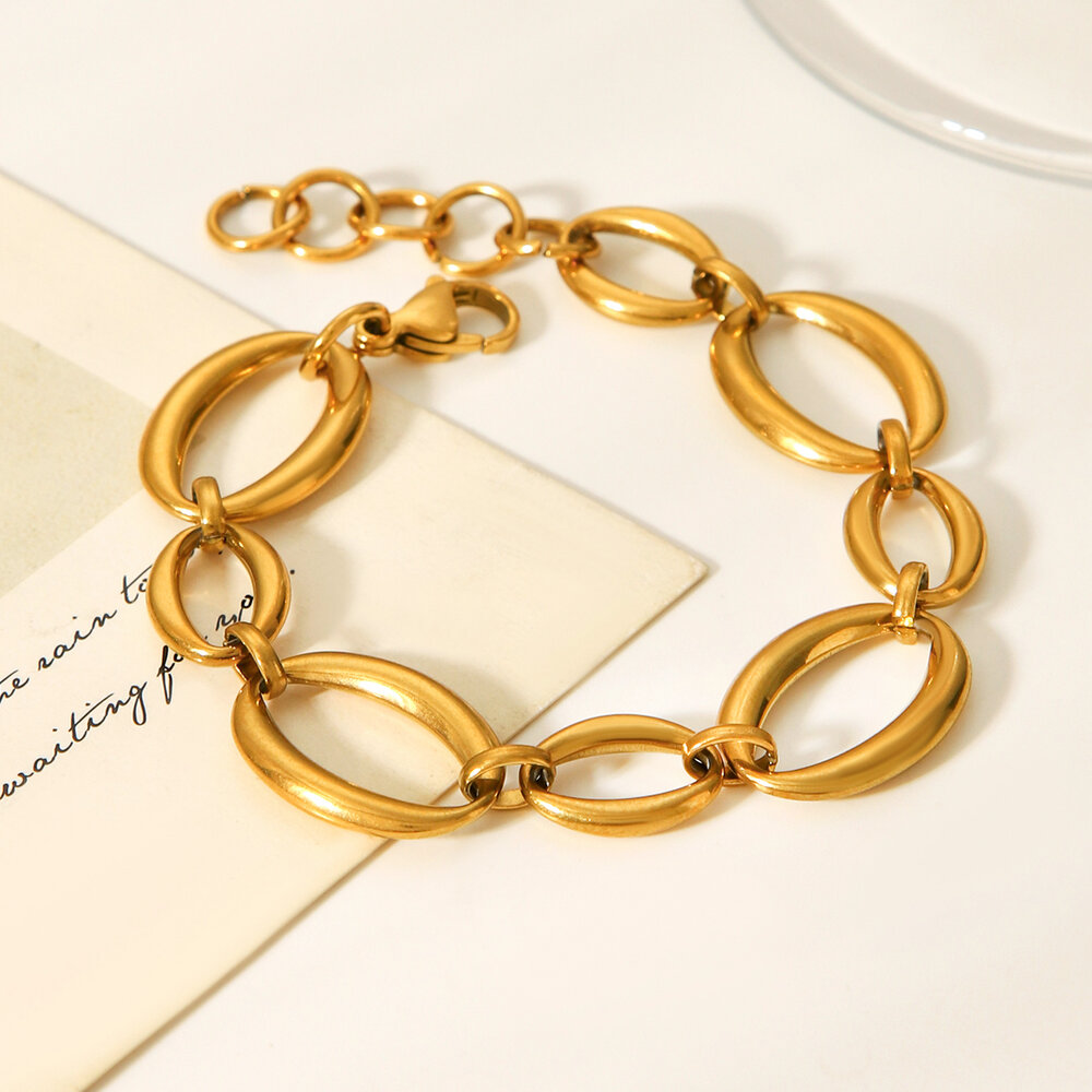 1 Stück einfache, tägliche, unregelmäßige Form, Edelstahl, goldfarben, Damen-Kettenarmbänder h5Bild4