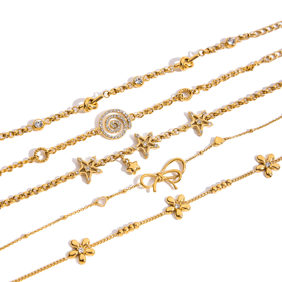 1 Stück süßes Schleifen-Armband aus Edelstahl, wasserdicht, goldfarben, für Damen h5 Bild7
