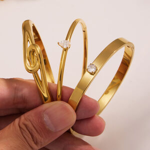 1 Piece Designable Irregular Shape Twist Stainless Steel Waterproof Gold Color Zircon Women's Bangles h5 Picture4